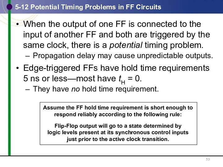 5-12 Potential Timing Problems in FF Circuits When the output of one FF