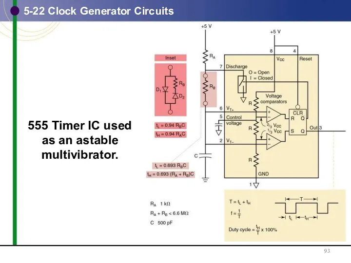 5-22 Clock Generator Circuits 555 Timer IC used as an astable multivibrator.