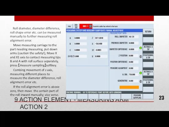 9 ACTION ELEMENT - MEASURING ARM ACTION 2 Roll diameter,