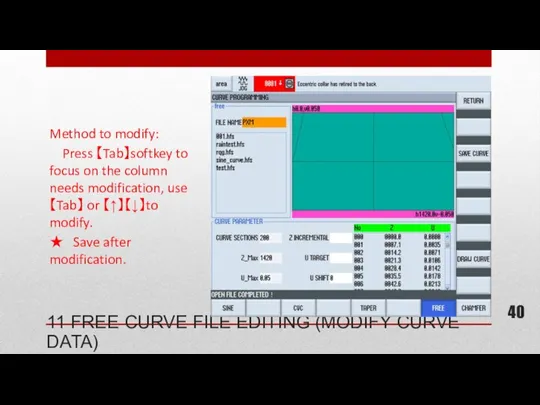 11 FREE CURVE FILE EDITING (MODIFY CURVE DATA) Method to