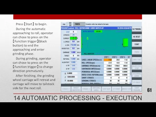 Press 【Start】 to begin. During the automatic approaching to roll,