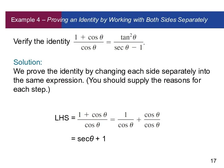 Example 4 – Proving an Identity by Working with Both