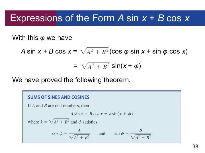 Expressions of the Form A sin x + B cos x With this