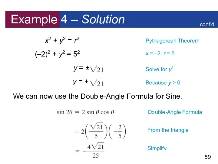 Example 4 – Solution x2 + y2 = r2 (–2)2 + y2 =