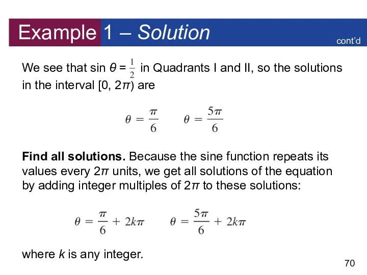 Example 1 – Solution We see that sin θ = in Quadrants I