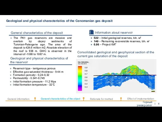 Geological and physical characteristics of the Cenomanian gas deposit Горный
