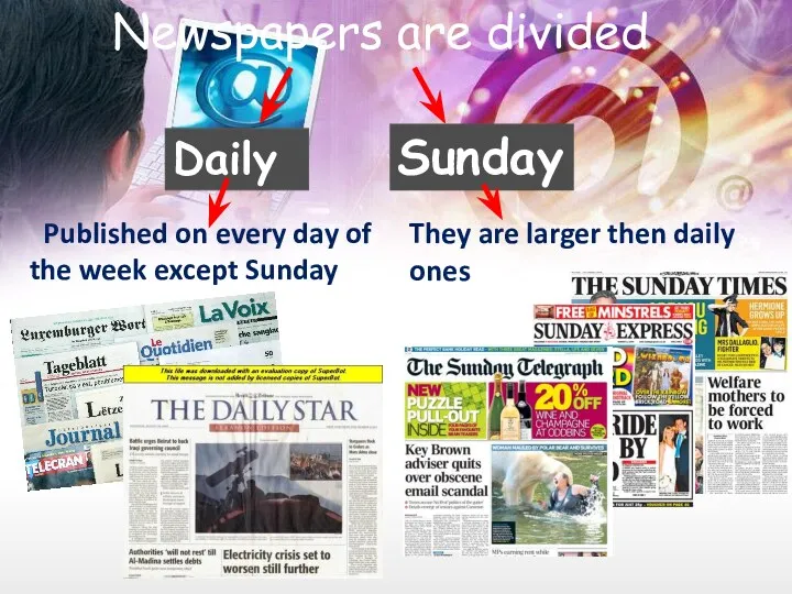Newspapers are divided Daily Sunday Published on every day of