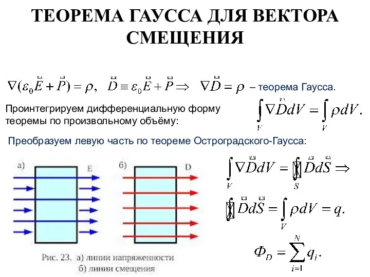 ТЕОРЕМА ГАУССА ДЛЯ ВЕКТОРА СМЕЩЕНИЯ – теорема Гаусса. Проинтегрируем дифференциальную