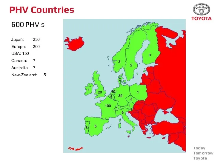 PHV Countries 600 PHV's Japan: 230 Europe: 200 USA: 150 Canada: ? Australia: ? New-Zealand: 5