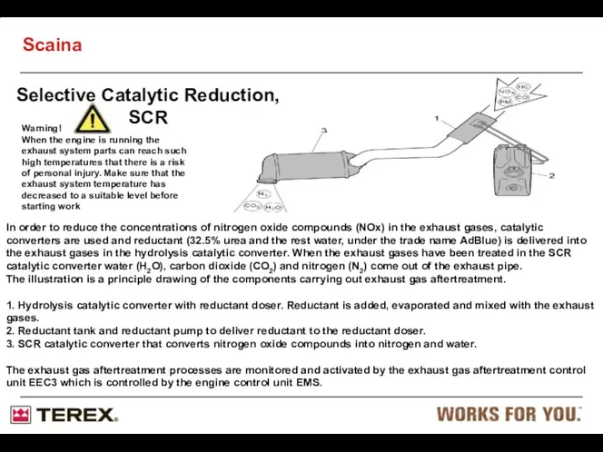 Selective Catalytic Reduction, SCR Warning! When the engine is running