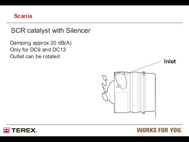 SCR catalyst with Silencer Damping approx 20 dB(A) Only for