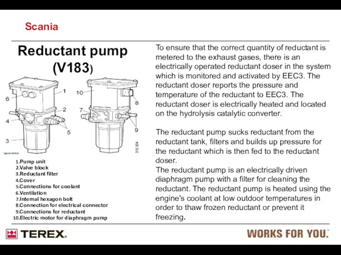 Reductant pump (V183) To ensure that the correct quantity of