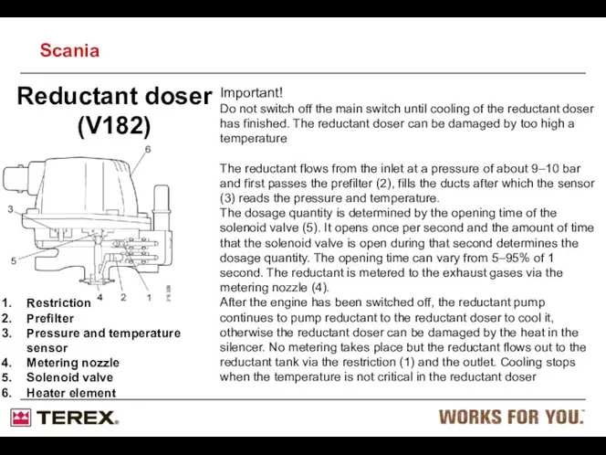 Reductant doser (V182) Restriction Prefilter Pressure and temperature sensor Metering