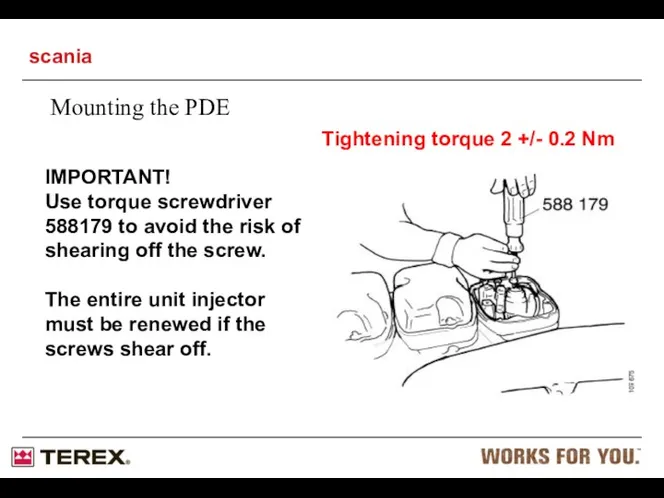 Mounting the PDE Tightening torque 2 +/- 0.2 Nm IMPORTANT!