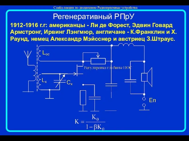 Регенеративный РПрУ 1912-1916 г.г: американцы - Ли де Форест, Эдвин