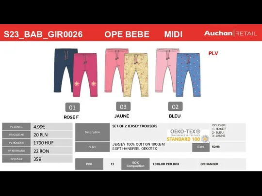 S23_BAB_GIR0026 OPE BEBE MIDI 01 02 ROSE F BLEU 03 JAUNE PLV