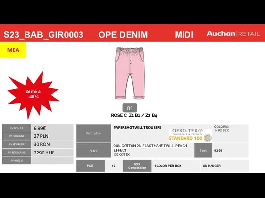 S23_BAB_GIR0003 OPE DENIM MIDI 01 ROSE C Z1 B1 / Z2 B4 2ème à -40% MEA