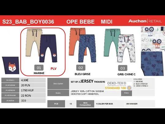 S23_BAB_BOY0036 OPE BEBE MIDI 01 02 MARINE BLEU GRISE 03 GRIS CHINE C PLV