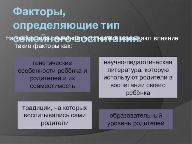 Факторы, определяющие тип семейного воспитания. На выбор типа семейного воспитания