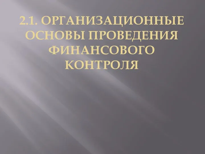 2.1. ОРГАНИЗАЦИОННЫЕ ОСНОВЫ ПРОВЕДЕНИЯ ФИНАНСОВОГО КОНТРОЛЯ