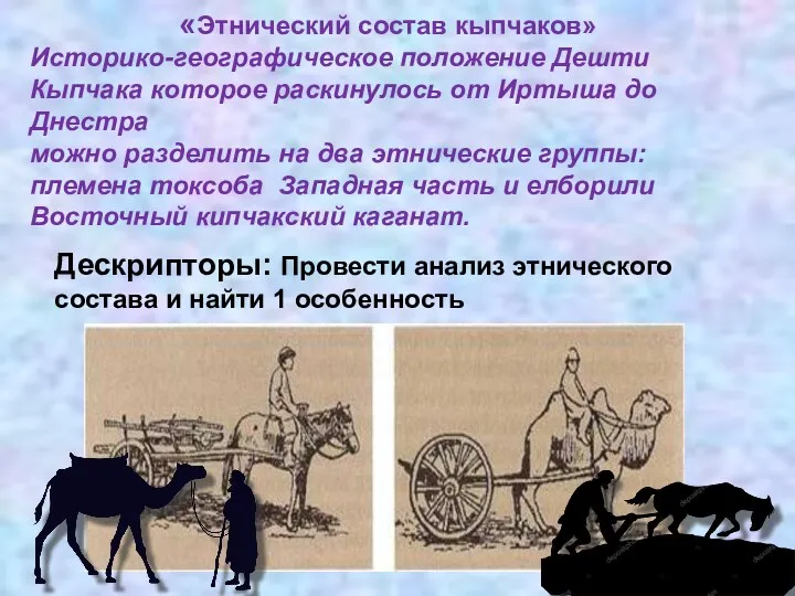 «Этнический состав кыпчаков» Историко-географическое положение Дешти Кыпчака которое раскинулось от