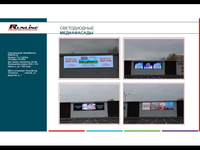 СВЕТОДИОДНЫЕ МЕДИАФАСАДЫ Медиафасады RUNLINE Светодиодный медиафасад RGB/25-Al Размер: 15 х