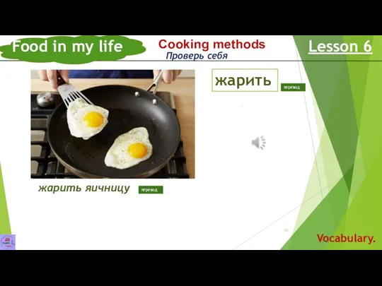 Food in my life Lesson 6 Vocabulary. Сooking methods Проверь себя жарить яичницу