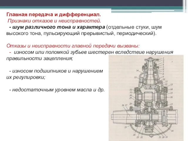 Главная передача и дифференциал. Признаки отказов и неисправностей. - шум