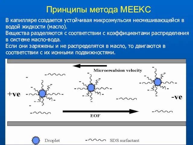 Принципы метода МEEKC В капилляре создается устойчивая микроэмульсия несмешивающейся в