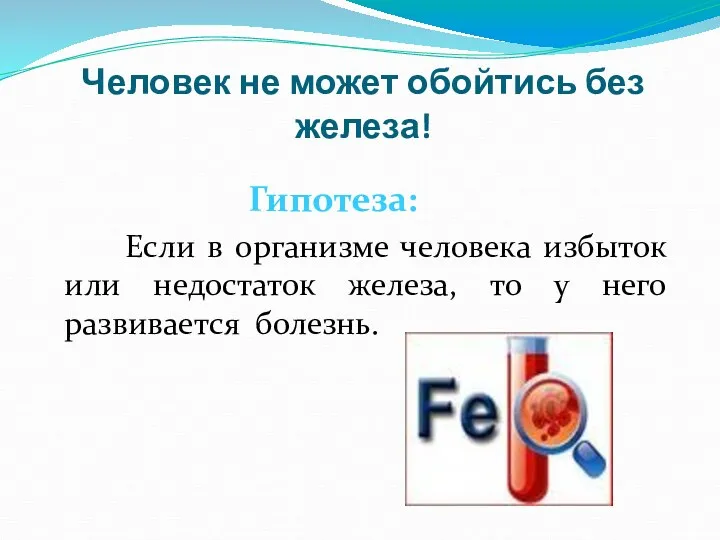 Человек не может обойтись без железа! Гипотеза: Если в организме