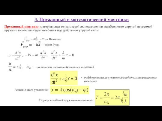 Пружинный маятник - материальная точка массой m, подвешенная на абсолютно