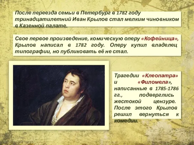 После переезда семьи в Петербург в 1782 году тринадцатилетний Иван