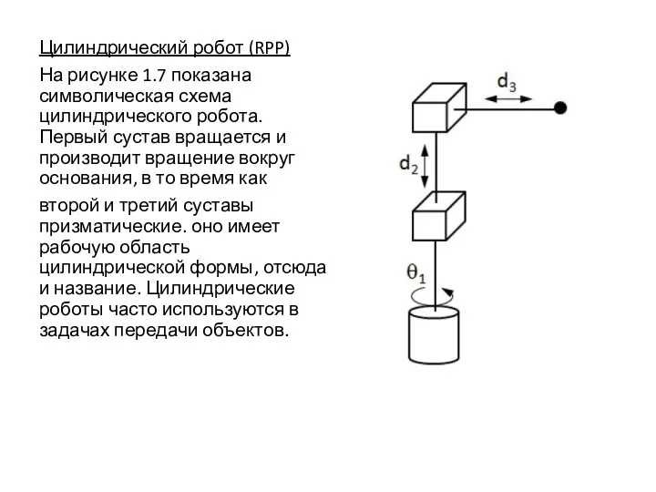 Цилиндрический робот (RPP) На рисунке 1.7 показана символическая схема цилиндрического