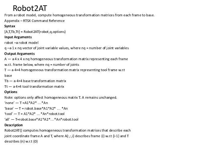 Robot2AT From a robot model, compute homogeneous transformation matrices from