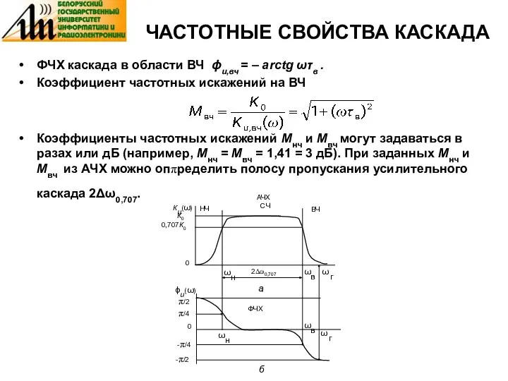 ЧАСТОТНЫЕ СВОЙСТВА КАСКАДА ФЧХ каскада в области ВЧ ϕu,вч =