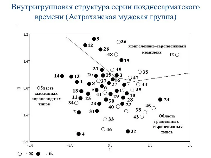 Внутригрупповая структура серии позднесарматского времени (Астраханская мужская группа)