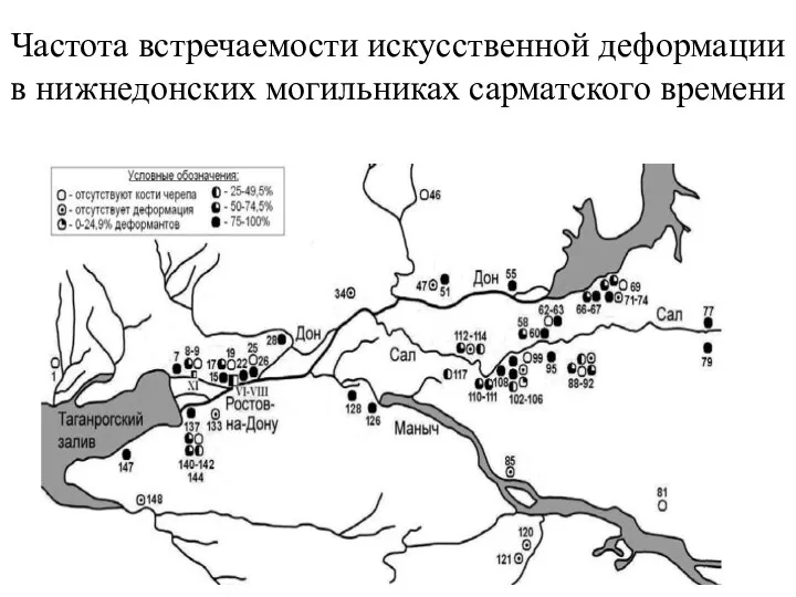 Частота встречаемости искусственной деформации в нижнедонских могильниках сарматского времени