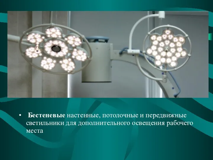 Бестеневые настенные, потолочные и передвижные светильники для дополнительного освещения рабочего места