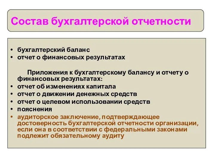 Состав бухгалтерской отчетности бухгалтерский баланс отчет о финансовых результатах Приложения