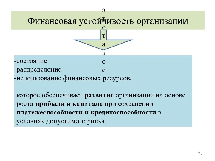 Финансовая устойчивость организации состояние распределение использование финансовых ресурсов, которое обеспечивает