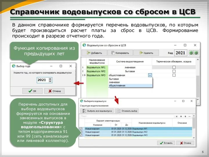 Справочник водовыпусков со сбросом в ЦСВ В данном справочнике формируется