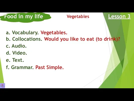 Food in my life Lesson 3 a. Vocabulary. Vegetables. Vegetables