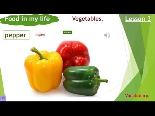 pepper Food in my life Lesson 3 Vocabulary. Vegetables. перец перевод