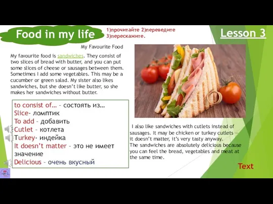Food in my life Lesson 3 Text My favourite food