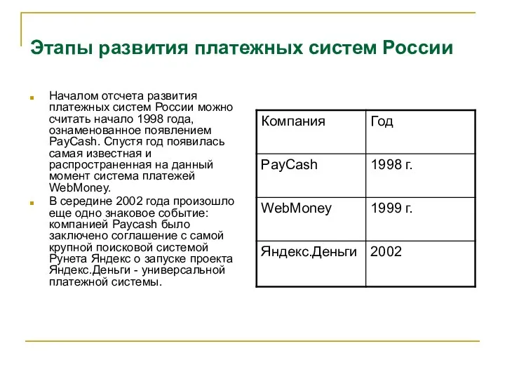 Этапы развития платежных систем России Началом отсчета развития платежных систем России можно считать