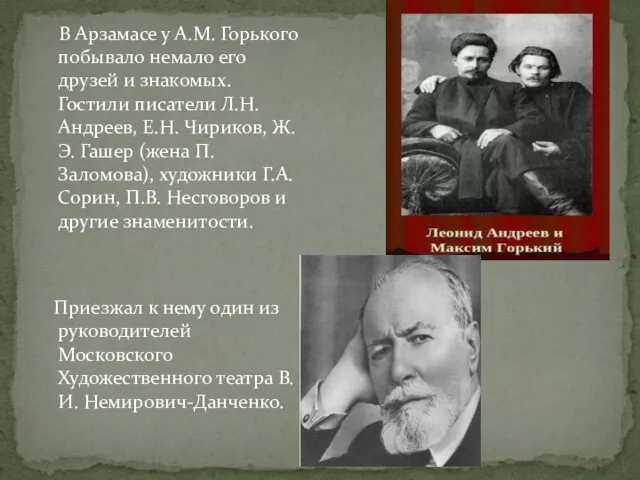 В Арзамасе у А.М. Горького побывало немало его друзей и