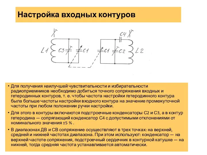 Настройка входных контуров Для получения наилучшей чувствительности и избирательности радиоприемников