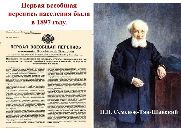 П.П. Семенов-Тян-Шанский Первая всеобщая перепись населения была в 1897 году.