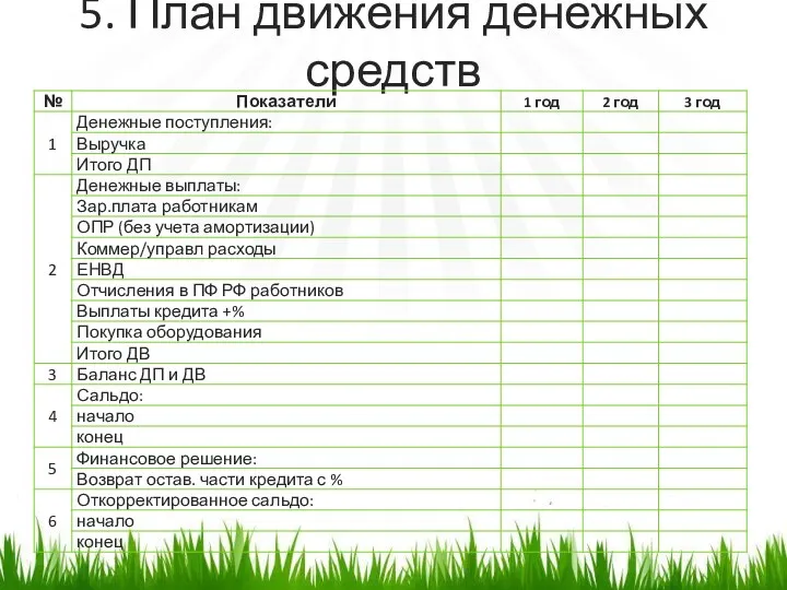 5. План движения денежных средств