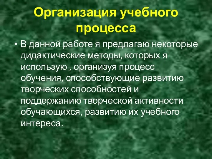 Организация учебного процесса В данной работе я предлагаю некоторые дидактические